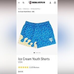Baseball Lifestyle 101 USA Ice Cream Shorts -Youth Large